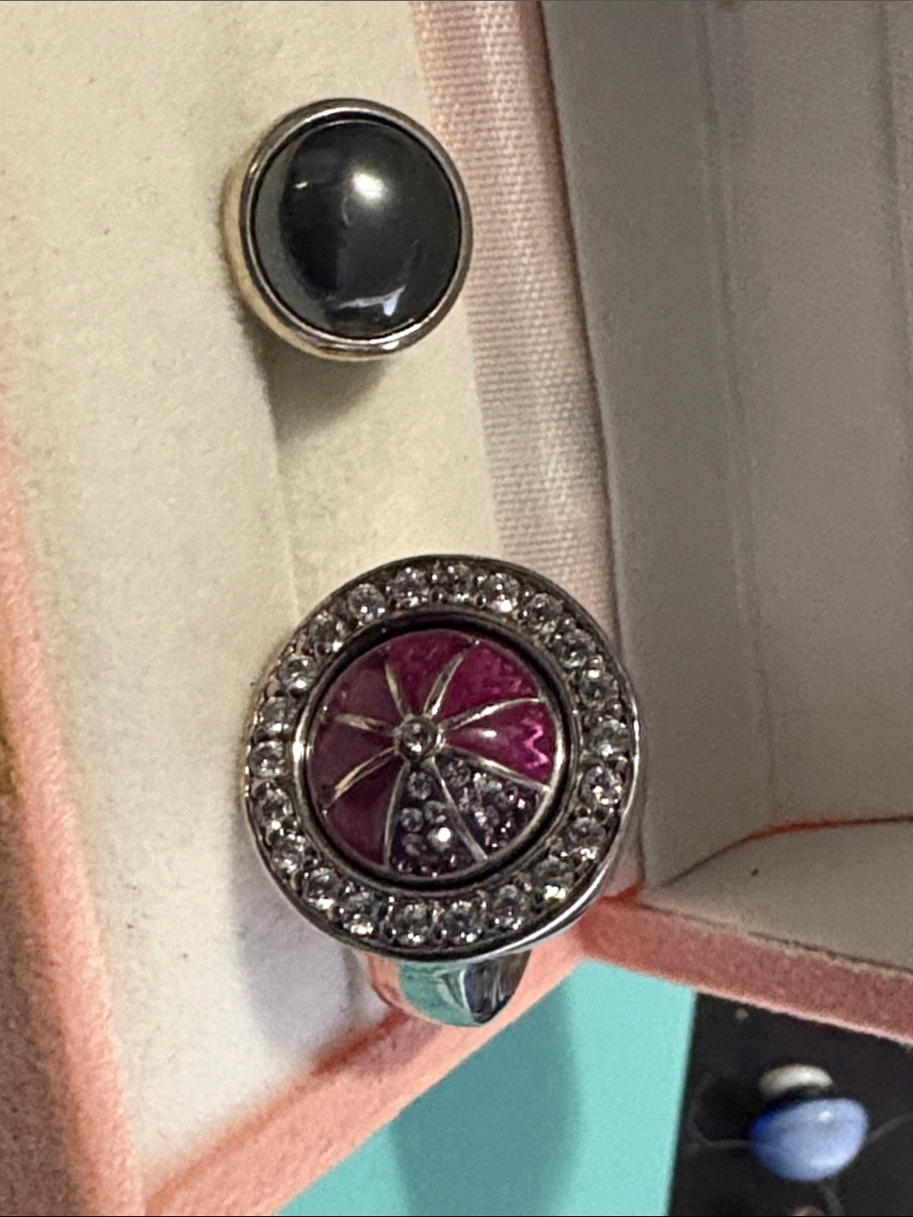 Women's Round Pink Crystal Flower Ring in Silver 925 Kameleon Co Sz6 2 Pops 48A